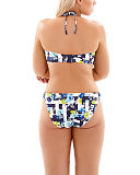 1608 TKD Lingerie Swimwear Cleo Suki Plunge Bandeau Bikini Geo Floral With Straps Gather Pant B