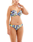 1608 TKD Lingerie Swimwear Cleo Swim Suki Plunge Bandeau Bikini Geo Floral Strapless Gather Pant F