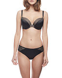 1708 TKD Lingerie Fashion Luxury Panache Black Arianna Moulded Plunge Bra Black Nude Brazilian Brief