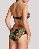 Anya Print Twist Bandeau Bikini And Gather Pant Black Palm TKD Lingerie Panache Swim FAshion B1
