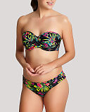 Anya Print Twist Bandeau Bikini And Gather Pant Black Palm TKD Lingerie Panache Swim Fashion F1
