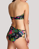 Anya Print Twist Bandeau Bikini And Midi Pant Black Palm TKD Lingerie Panache Swim Fashion B1