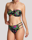 Anya Print Twist Bandeau Bikini And Midi Pant Black Palm TKD Lingerie Panache Swim Fashion F1