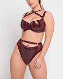 Buckle Up Padded Half Cup Bra And High Waist Thong Oxblood TKD Lingerie Scantilly Luxury F1