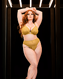 Exposed Plunge Bra And High Waist Thong Ochre TKD Lingerie Scantilly L1