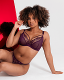 Fascinate Plunge Bra And Thong Plum TKD Lingerie Scantilly Luxury L1