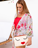 Floral Print Short Kimono Grey Green Melanie Gissing TKD Lingerie F1
