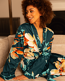 Goldie Floral Print Long Dressing Gown Teal Mix TKD Lingerie Cyberjammies Fashion L1