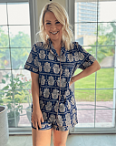 Hamsa Hand Print Shorty Set Navy Mix Jessica Lily TKD Lingerie F1