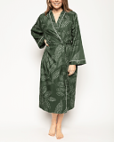 Imogen Leaf Print Long Dressing Gown Green Mix TKD Lingerie Cyberjammies Fashion F1