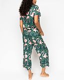 Ivy Flamingo Print Pyjama Set Emerald Green Mix TKD Lingerie Cyberjammies Fashion B1