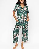 Ivy Flamingo Print Pyjama Set Emerald Green Mix TKD Lingerie Cyberjammies Fashion F1
