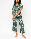 Ivy Flamingo Print Pyjama Set Emerald Green Mix TKD Lingerie Cyberjammies Fashion F2