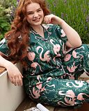 Ivy Flamingo Print Pyjama Set Emerald Green Mix TKD Lingerie Cyberjammies Fashion L1