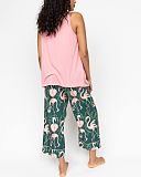 Ivy Jersey Relaxed Vest Pyjama Set Salmon And Green Mix TKD Lingerie Cyberjammies Fashion B1