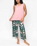 Ivy Jersey Relaxed Vest Pyjama Set Salmon And Green Mix TKD Lingerie Cyberjammies Fashion F2