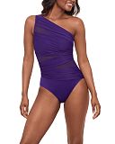 Jena One Shoulder Shaping Swimsuit Mulberry TKD Lingerie Miraclesuit Fashion F1