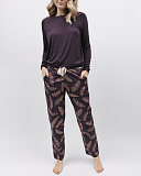Lana Slouch Jersey Top Brown And Feather Print Pant Brown Mix TKD Lingerie Cyberjammies Fashion F1