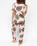 Lea Leaf Printed Jersey Pyjama Set Salmon Pink Mix TKD Lingerie Cyberjammies Fashion B1