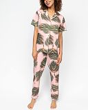 Lea Leaf Printed Jersey Pyjama Set Salmon Pink Mix TKD Lingerie Cyberjammies Fashion F2