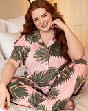 Lea Leaf Printed Jersey Pyjama Set Salmon Pink Mix TKD Lingerie Cyberjammies Fashion L1