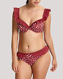 Mila Padded Plunge Frill Bikini And Frill Pant Brick Red TKD Lingerie Panache Swimwear Fashion F2