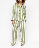 Nancy Printed Stripe Pyjama Set Sage Green Mix TKD Lingerie Cyberjammies Fashion F2