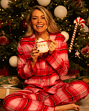 Noelle Brushed Check PJ Set Red Mix TKD Lingerie Cyberjammies Fashion L2