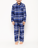 Riley Check Long Sleeve Pyjama Set Navy Mix TKD Lingerie Boys Minijammies Fashion F1