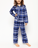 Riley Check Long Sleeve Pyjama Set Navy Mix TKD Lingerie Girls Minijammies Fashion F1