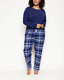 Riley Slouch Jersey Top And Check Pants Navy Mix TKD Lingerie Cyberjammies Fashion F1