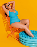Sheer Class Plunge Swimsuit Turquoise TKD Lingerie Curvy Kate Swimwear Fashion L3