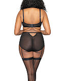 Sparks Fly Plunge Bra And High Waist Suspender Brief Black Silver TKD Lingerie Curvy Kate Luxury B1