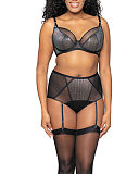 Sparks Fly Plunge Bra And High Waist Suspender Brief Black Silver TKD Lingerie Curvy Kate Luxury F1