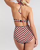 Summer Halterneck Triangle Bikini And High Waist Pant Disco Stripe TKD Lingerie Panache Swim Fashion