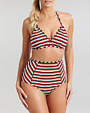 Summer Halterneck Triangle Bikini And High Waist Pant Disco Stripe TKD Lingerie Panache Swim Fashion