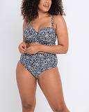 Sundown Bandeau Bikini Straps And High Waist Brief Black Print TKD Lingerie Curvy Kate Swim Fashion 