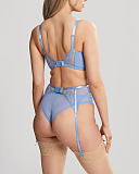 Valentina Luxe Plunge Bra And Brazilian Brief And Suspender Denim Blue TKD Lingerie Cleo Fashion B1