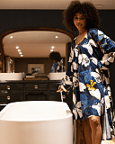 Verity Floral Print Chemise And Long Dressing Gown Petrol Blue Mix TKD Lingerie Cyberjammies L1