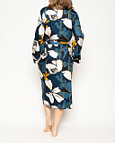 Verity Floral Print Long Dressing Gown Petrol Blue Mix TKD Lingerie Cyberjammies B1