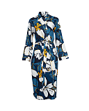 Verity Floral Print Long Dressing Gown Petrol Blue Mix TKD Lingerie Cyberjammies CF1