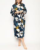 Verity Floral Print Long Dressing Gown Petrol Blue Mix TKD Lingerie Cyberjammies F1