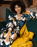 Verity Floral Print Long Dressing Gown Petrol Blue Mix TKD Lingerie Cyberjammies L1