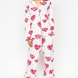 Aria Heart Printed Jersey Wide Leg Pyjama Set