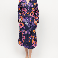 Edie Floral Print Long Dressing Gown Navy