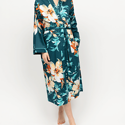 Goldie Floral Print Long Dressing Gown Teal