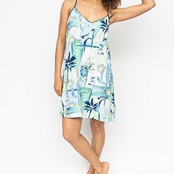 Harriet Watercolour Landscape Print Nightdress Teal Blue/Cream Mix