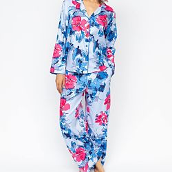 Lyla Floral Print Wide Leg Pyjama Set Blue Floral