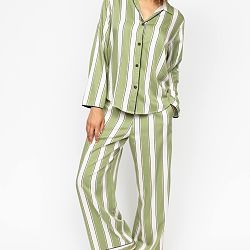 Nancy Printed Stripe Wide Leg Pyjama Set Green Mix