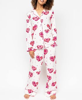 Aria Heart Printed Jersey Wide Leg Pyjama Set